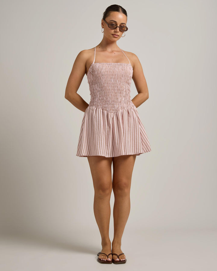 MIMI SMOCKED STRIPE MINI DRESS