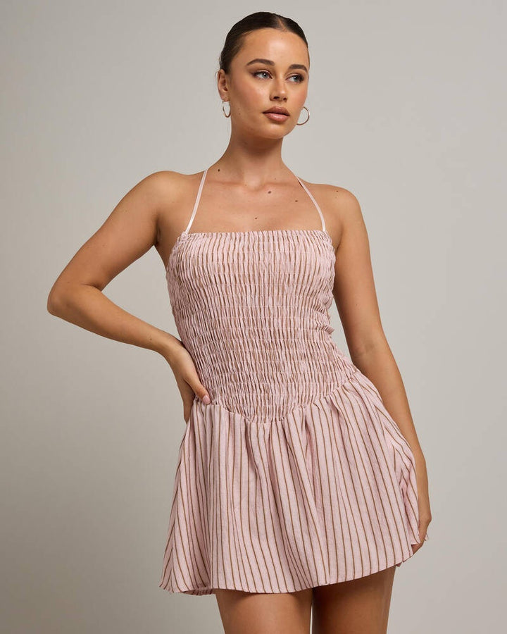 MIMI SMOCKED STRIPE MINI DRESS
