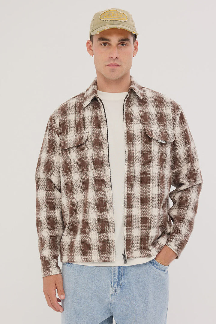 ZEAL ZIP THRU OVER SHIRT - PINECONE