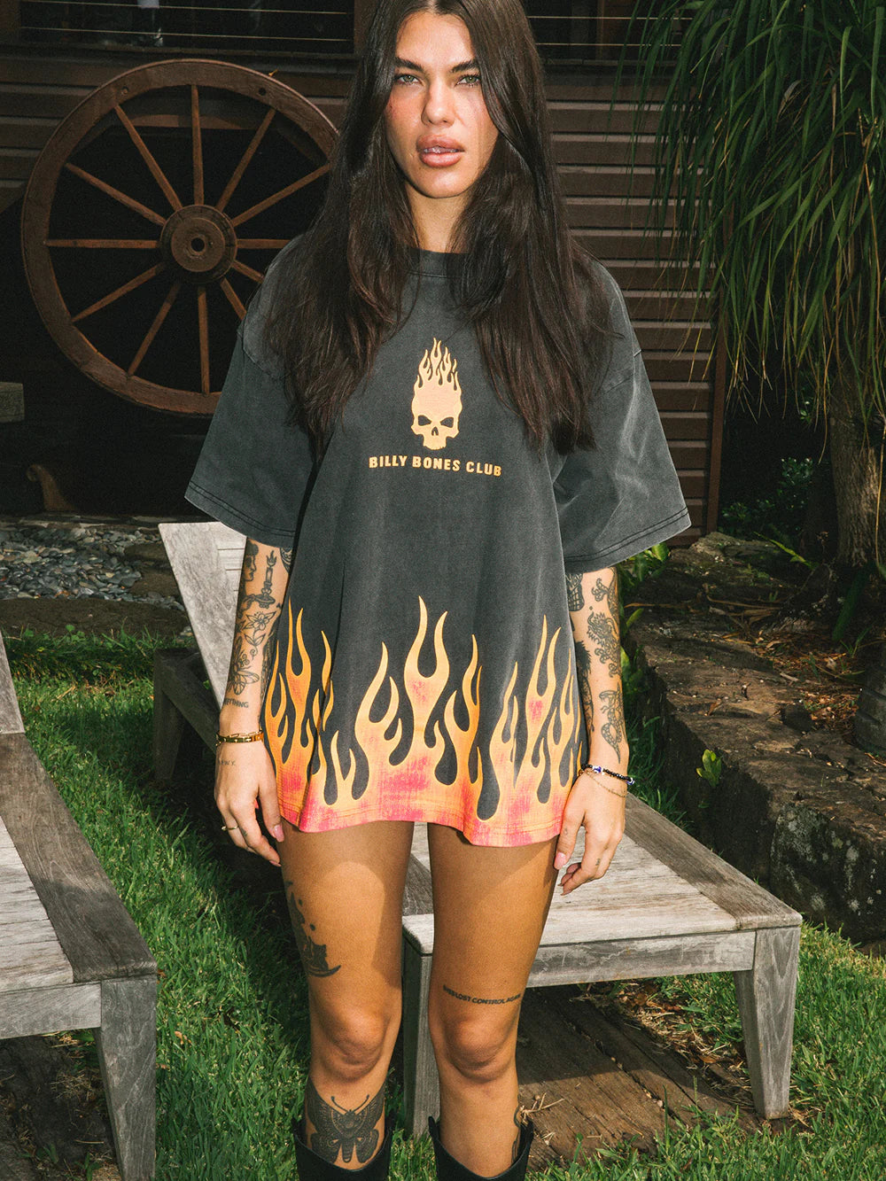 BURNING SKULL BOXY TEE