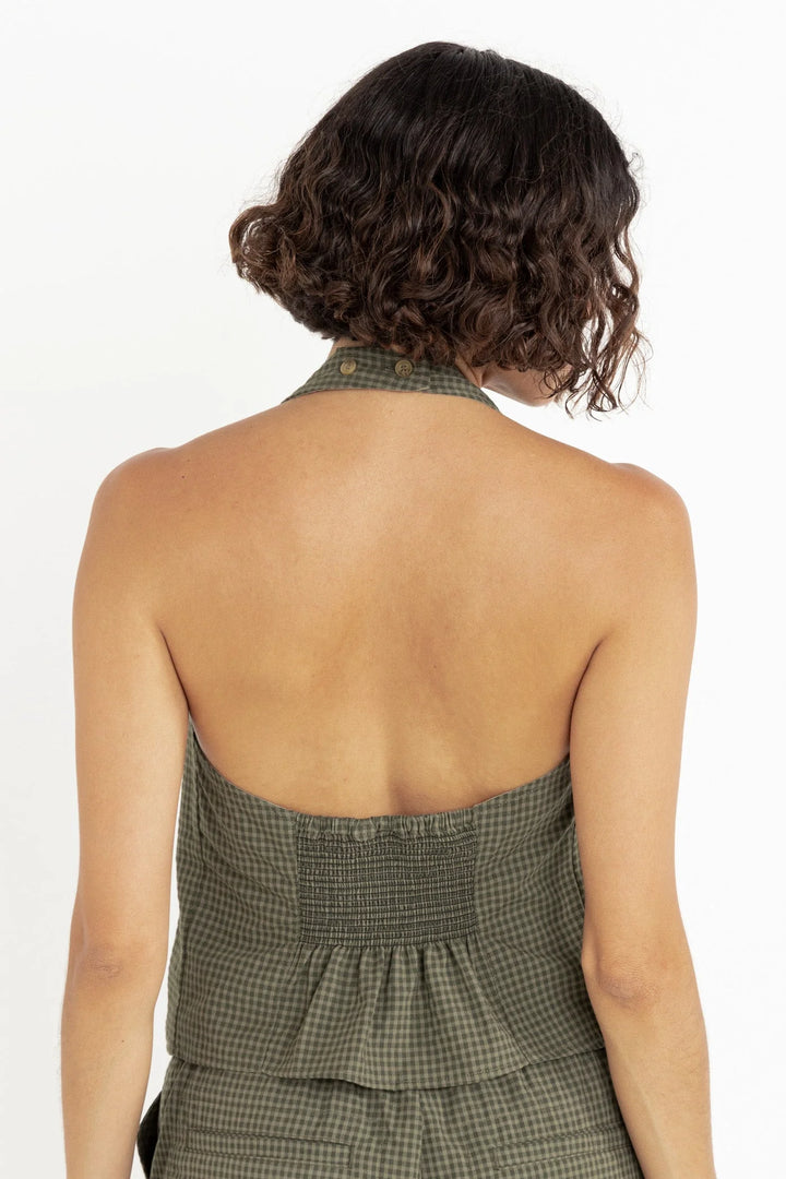 LOUISE CHECK HALTER TOP