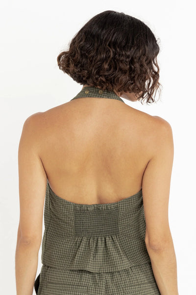 LOUISE CHECK HALTER TOP