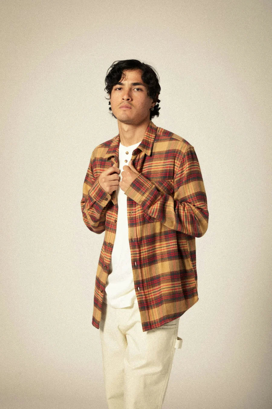 BOWERY L/S FLANNEL - CURRY/CRIMSON