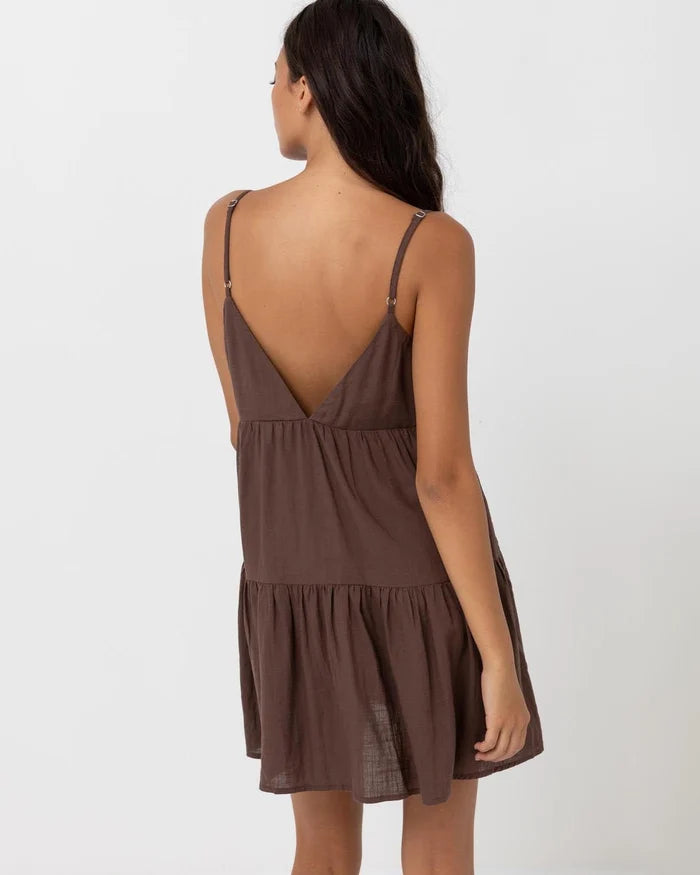 CLASSIC TIERED MINI DRESS - CHOCOLATE