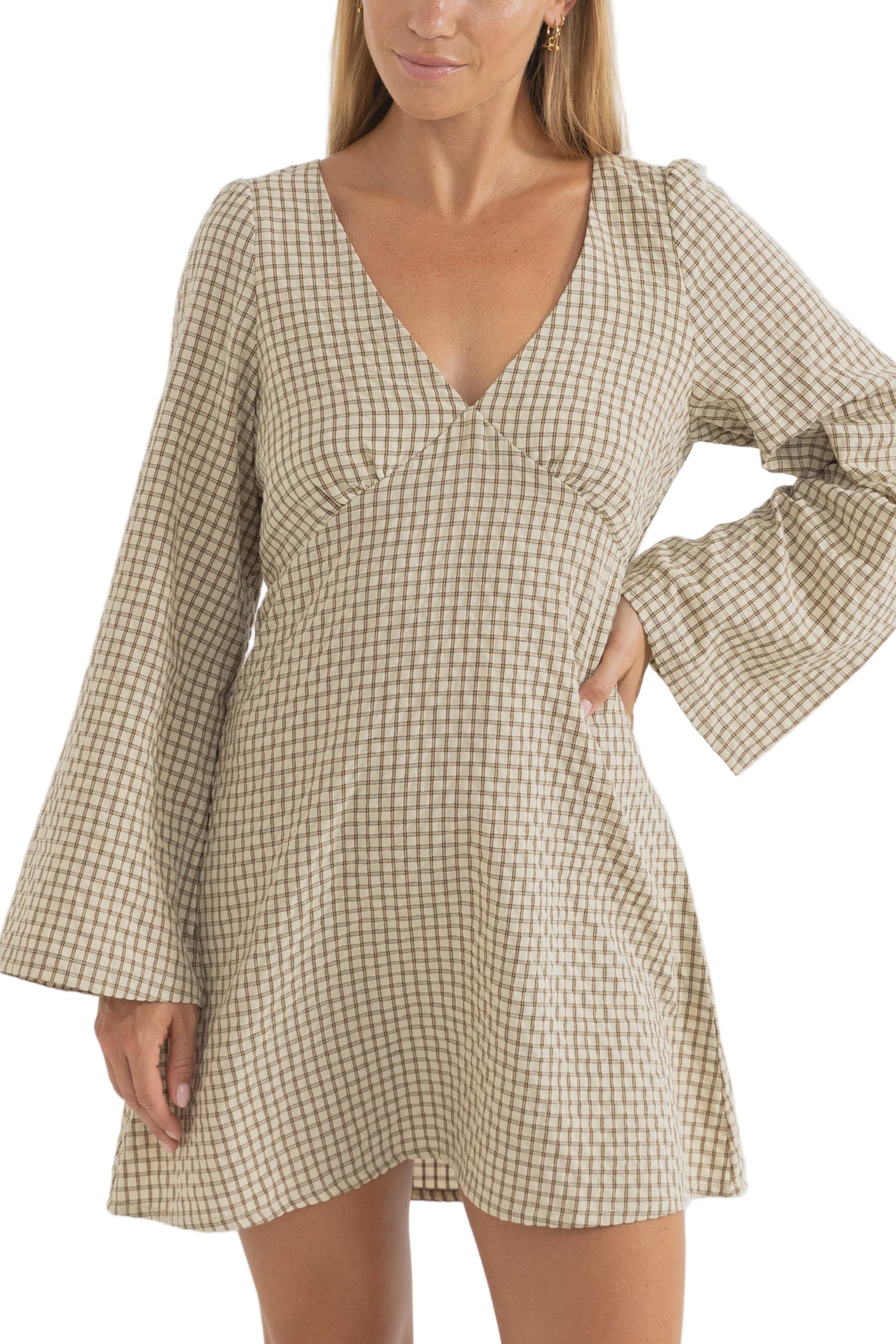 LUCA LONG SLEEVE CHECK MINI DRESS